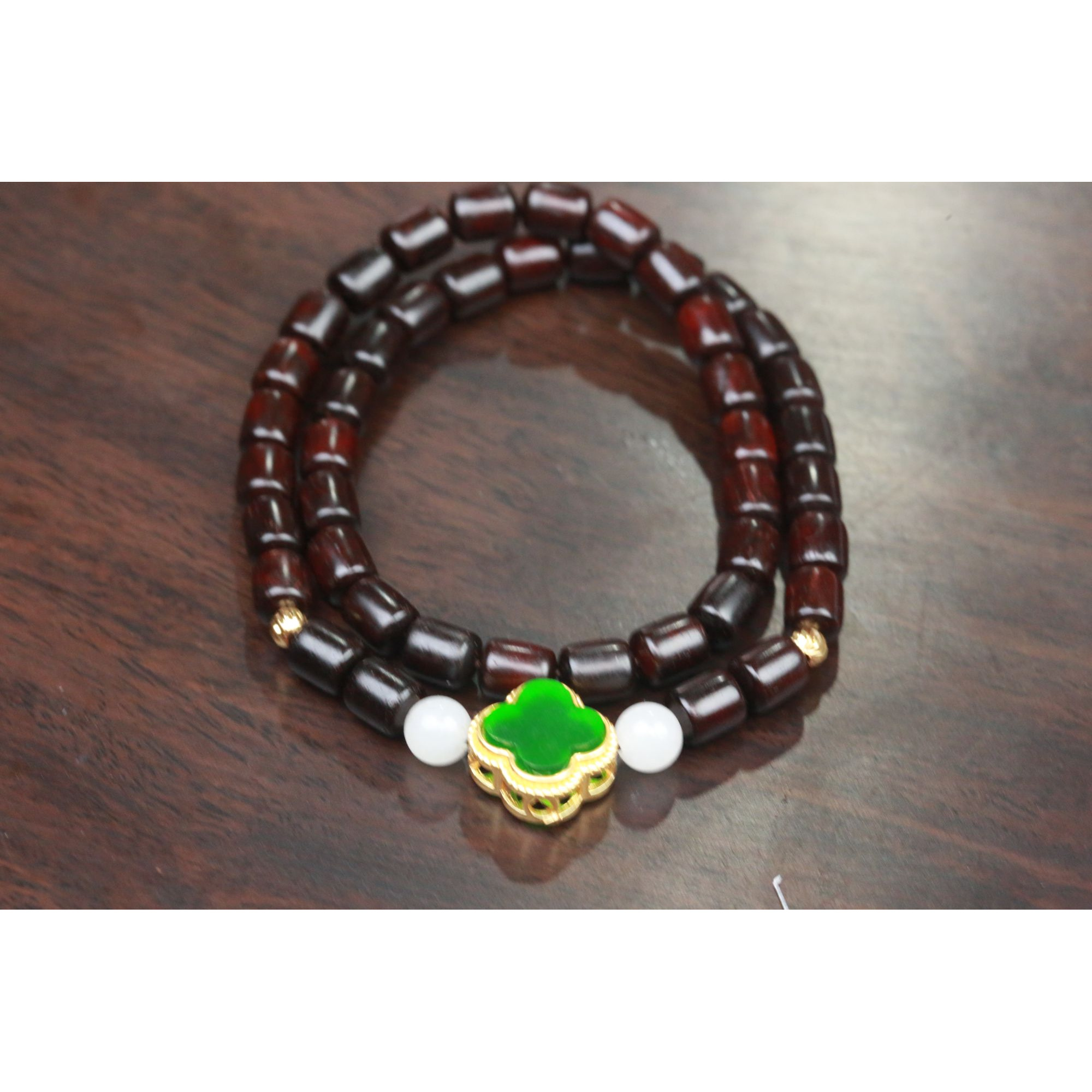 小叶紫檀桶珠0.6*0.8+绿色四叶草（无礼盒）K145