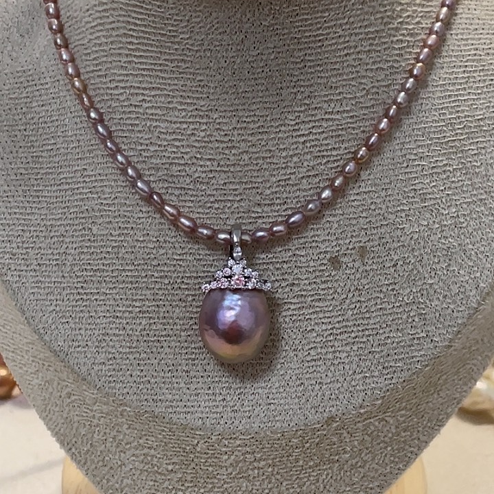 颈饰银S925镶嵌淡水珍珠