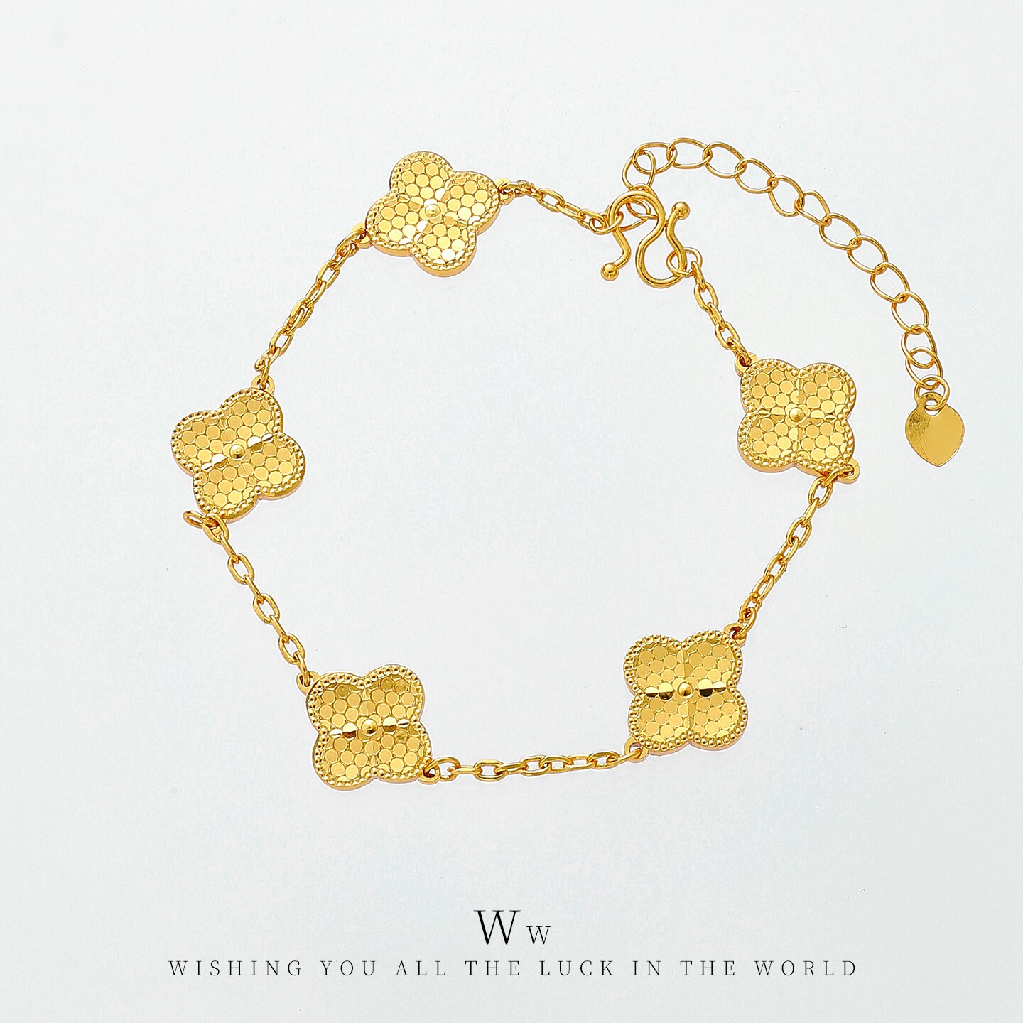 铜合金手链 轻奢精工龙鳞金色五花四叶草手链首饰饰品