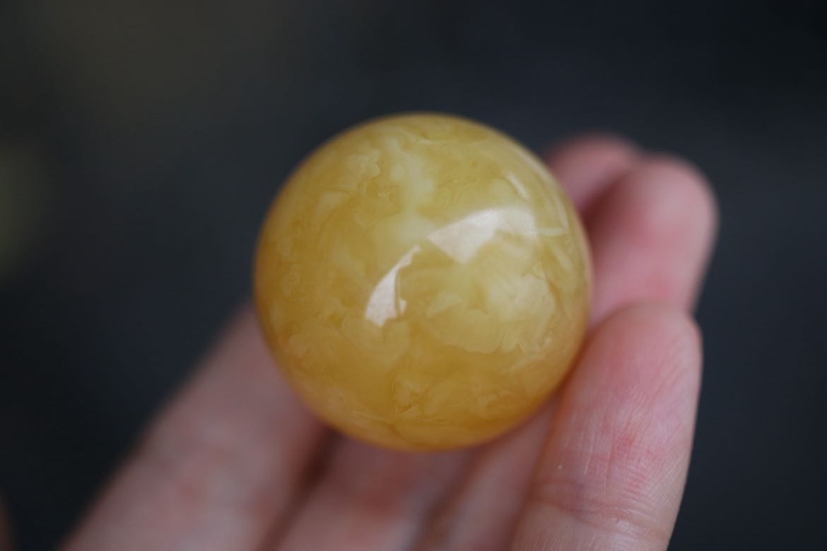 【俄料】31mm 精品虎皮浓蜡奶咖黄妖花蜜蜡圆珠 锁骨珠 转运珠 16,7