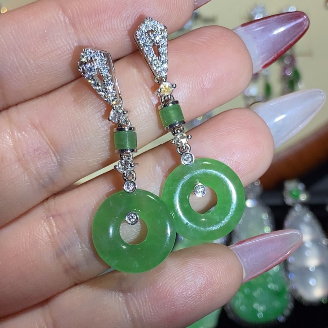 翡翠耳饰18K金镶嵌甜甜圈