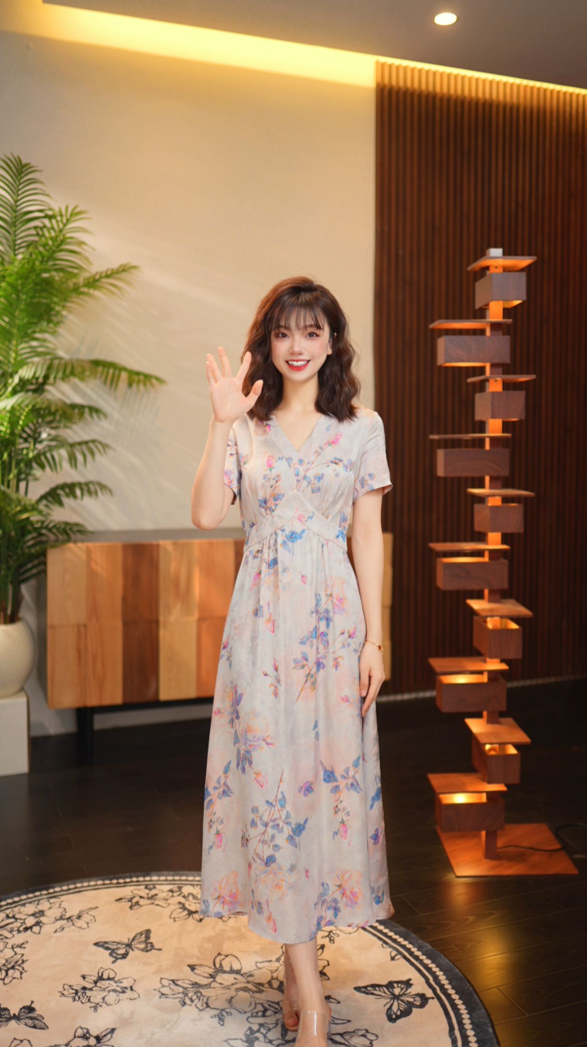 【粉黛佳人】G814夏季新款短袖长款法式印花连衣裙耶耶“”禁机洗