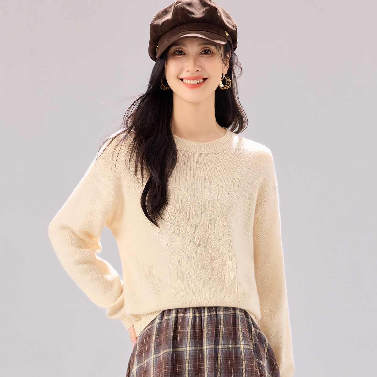 金菊含羊绒【心形提花绵羊毛厚款】26冬季新款时尚高级感女式羊毛衫