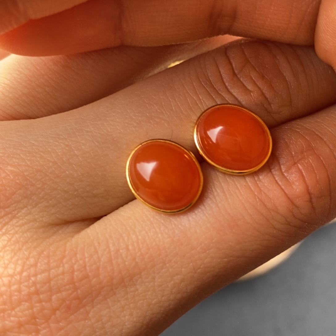 南红玛瑙银S925镶嵌耳钉南红耳钉