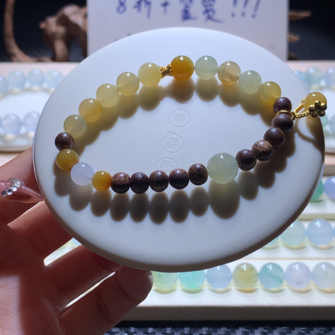 散珠翡翠天然黄手串*折后价