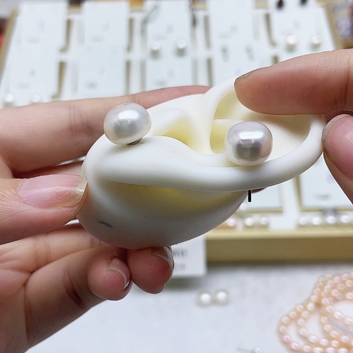 淡水珍珠耳饰银S925镶嵌'*她