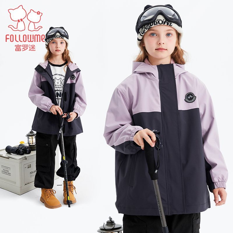 富罗迷儿童派克服秋冬季新款女童运动户外连帽防风外套F5D2267S