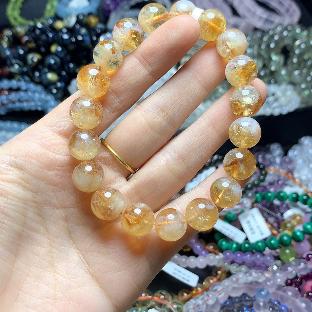 黄晶手串未镶嵌蜂蜜奶盖黄塔晶11mm