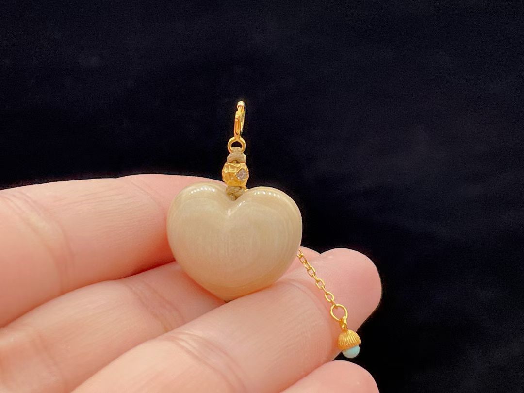 纯天然猛犸象牙【大爱心】万能搭配扣，吊坠配饰两用