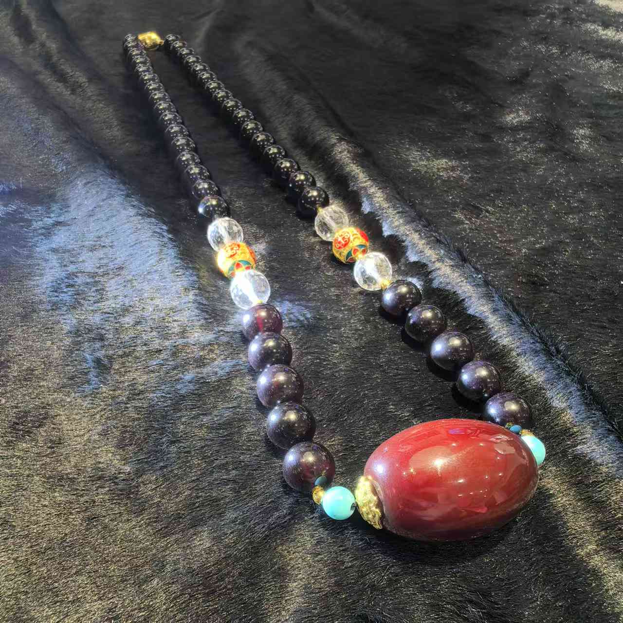 S7710【东齐珠宝】暗红樰灵參珀玛瑙黑项链-送礼佳品