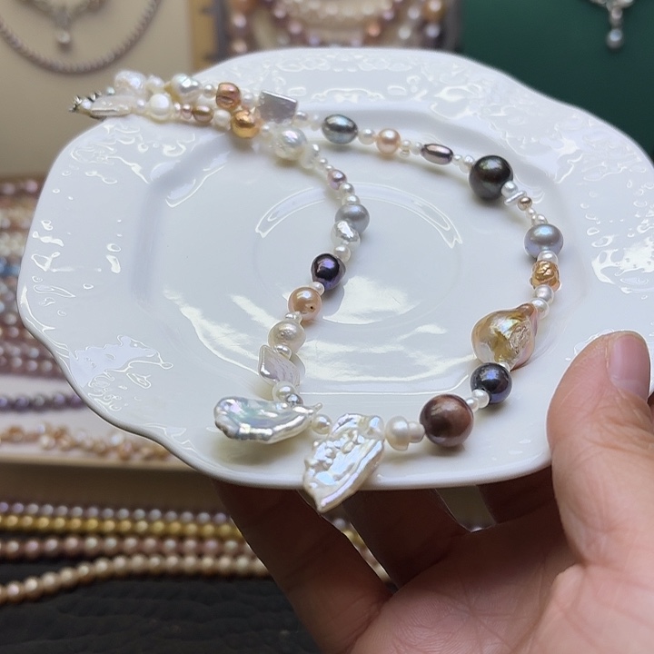 颈饰银S925镶嵌淡水珍珠