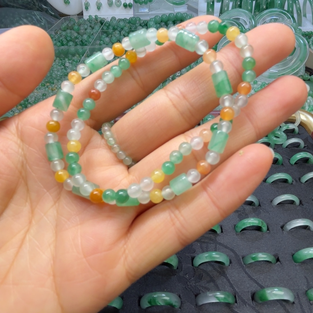 石英质玉（非洲翠）未镶嵌戒指  珠子  手镯双圈多宝手串