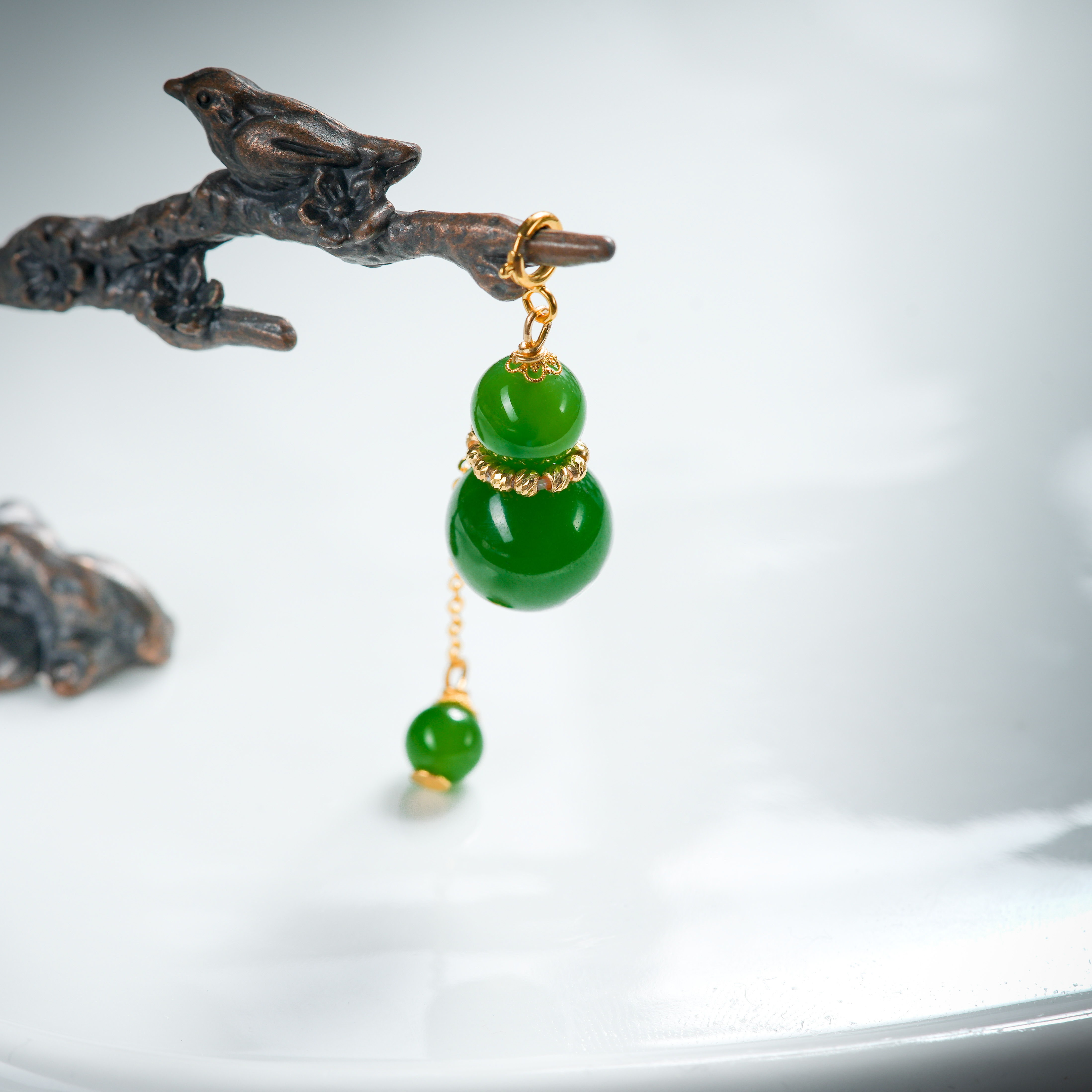 『博姐臻选』·乐福丨和田玉碧玉老料18K金葫芦吊坠、约8-12mm*D7021