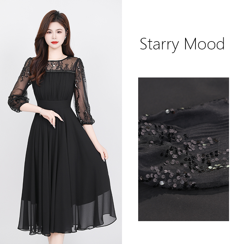 2025黑色尤莱特穿搭时尚气质显瘦轻奢长裙连衣裙