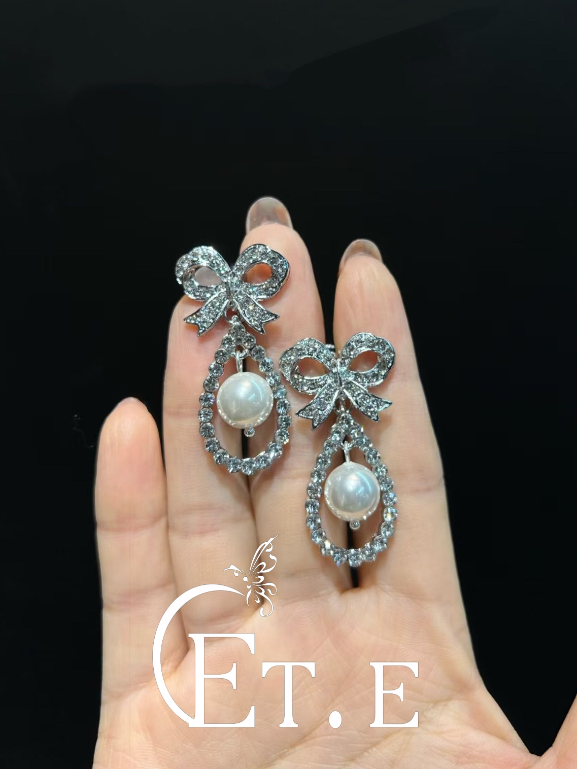 合金仿珍珠耳饰 ete甜美小众珍珠耳夹时尚白色百搭气质精致耳饰