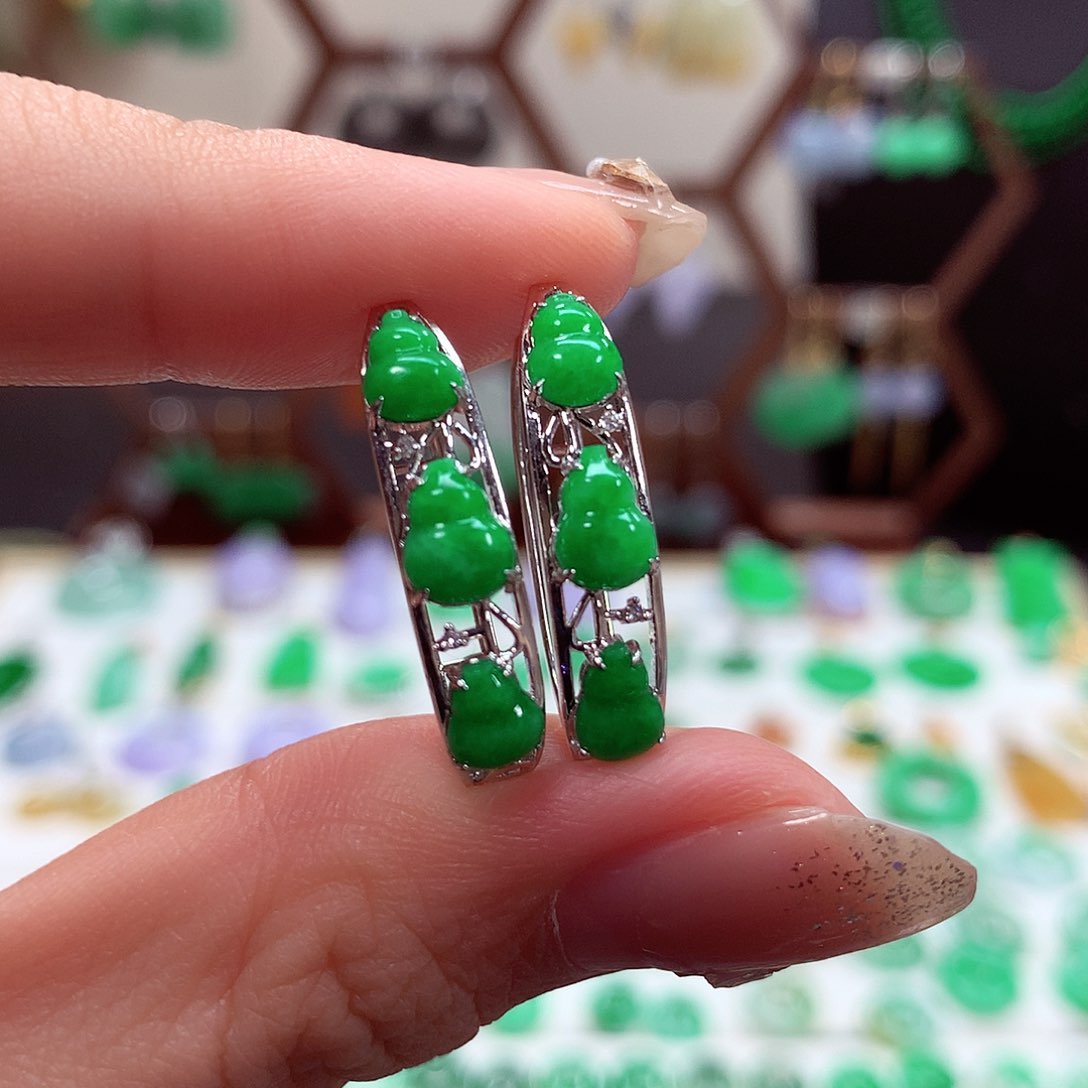 翡翠耳饰18K金镶嵌天然翡翠