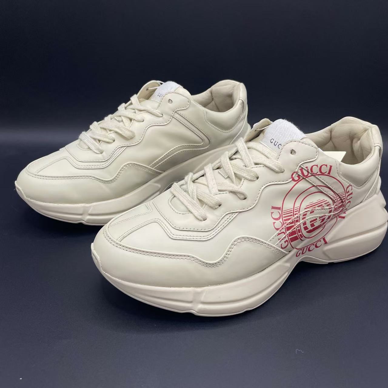 95新 GUCCI/古驰 【聚星折扣】白色印花休闲厚底老爹鞋41码xh011