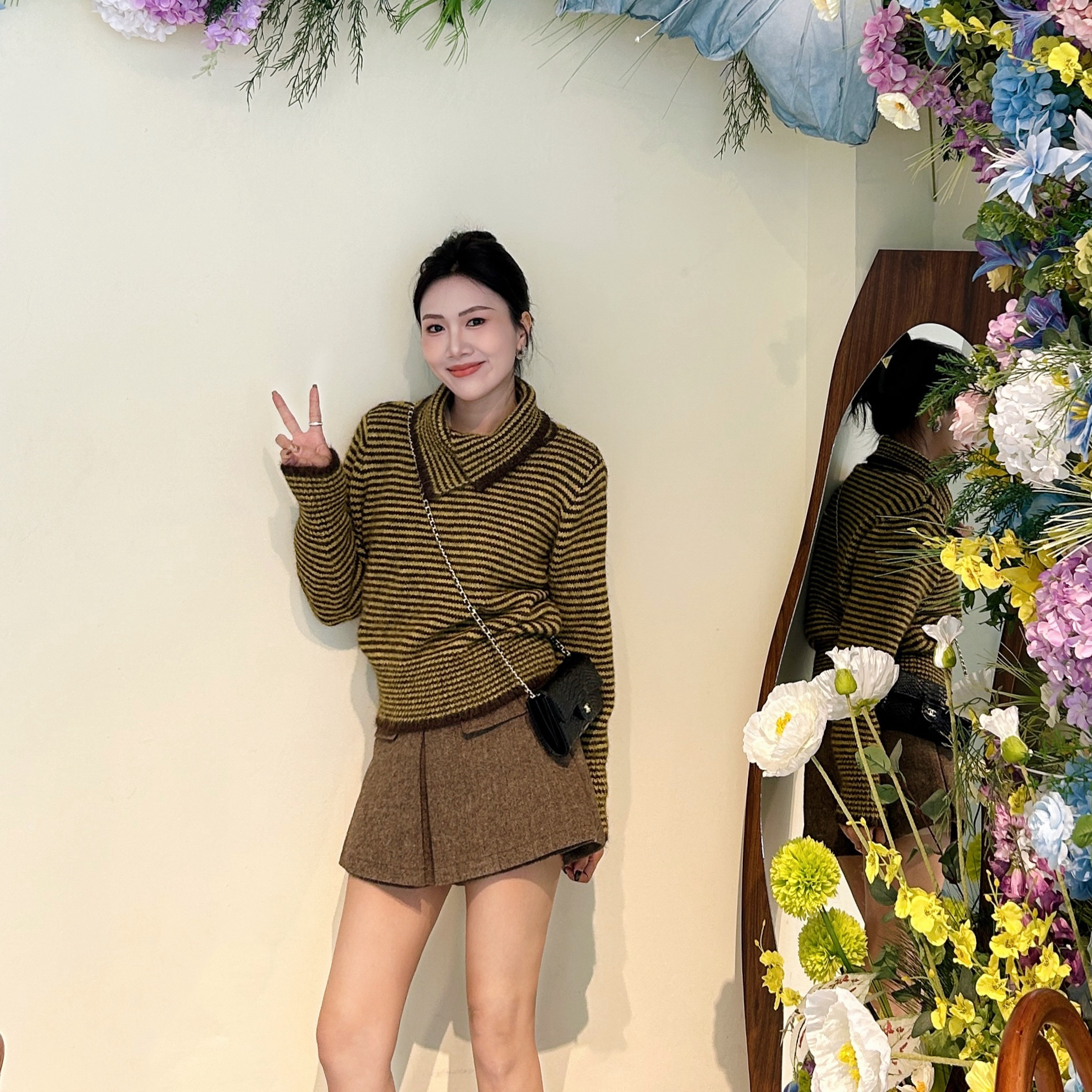 【条纹画报】韩系复古慵懒感翻领加厚秋冬针织宽松显瘦百搭翻领毛衣