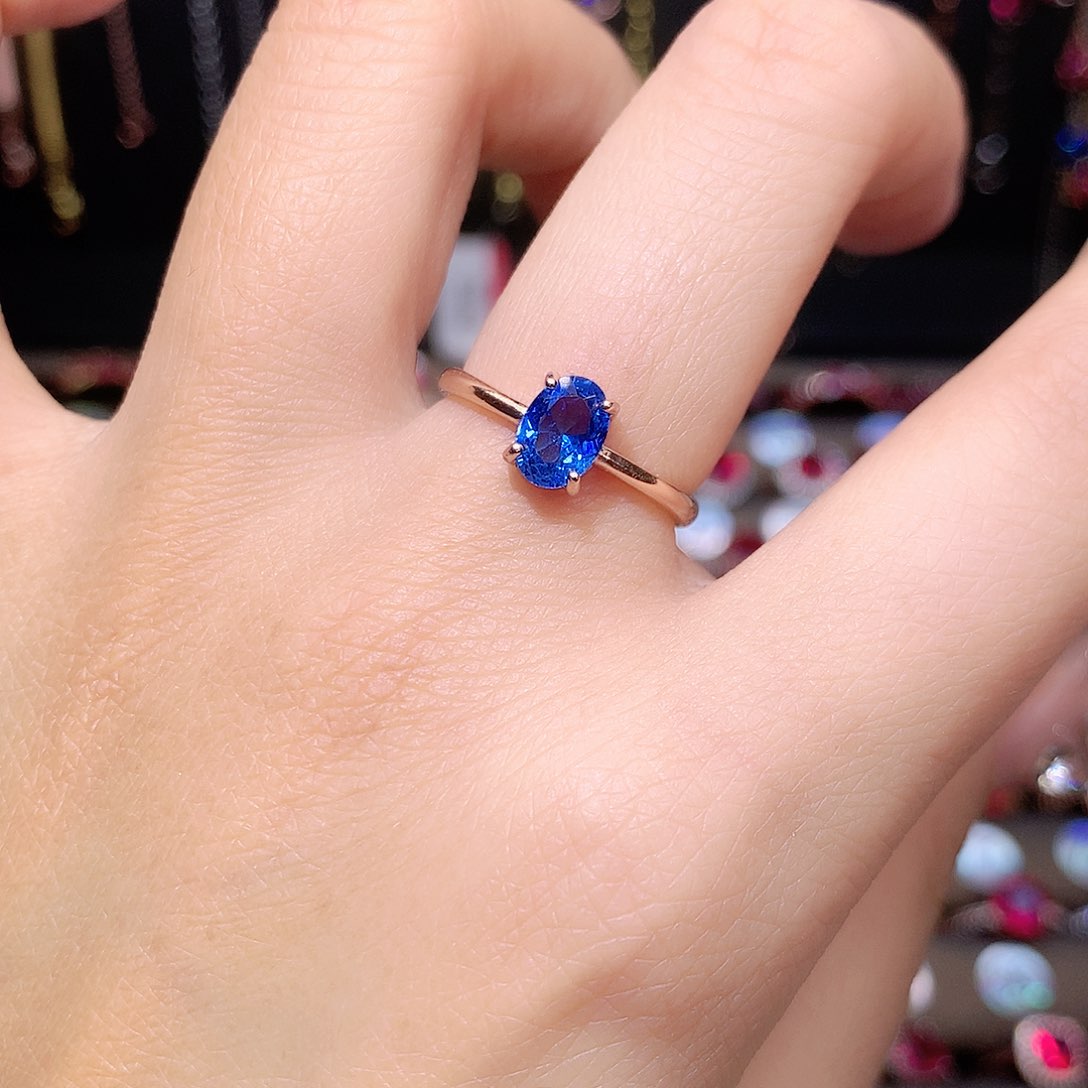 蓝宝石戒指银S925镶嵌57玫瑰金