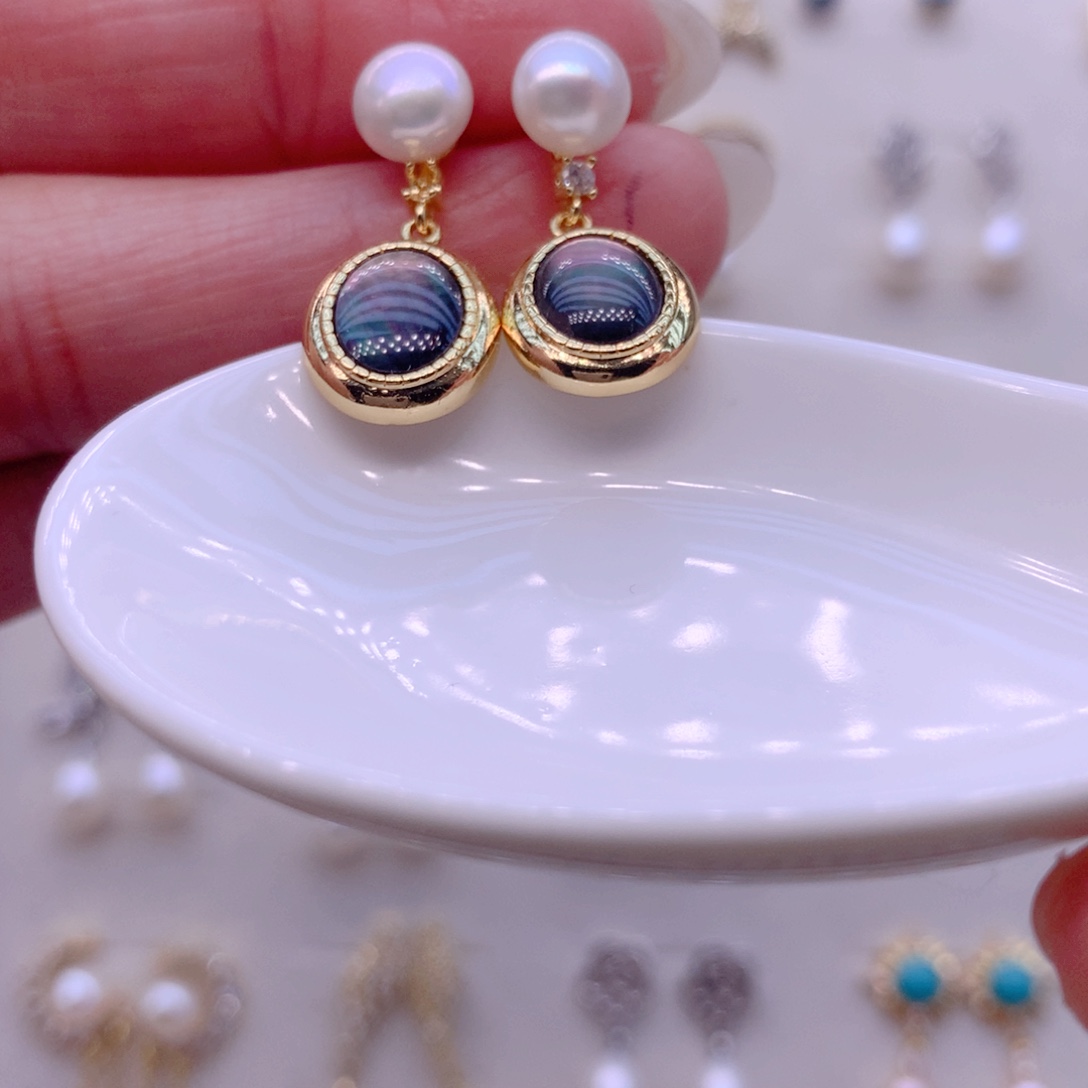 合金淡水珍珠耳饰