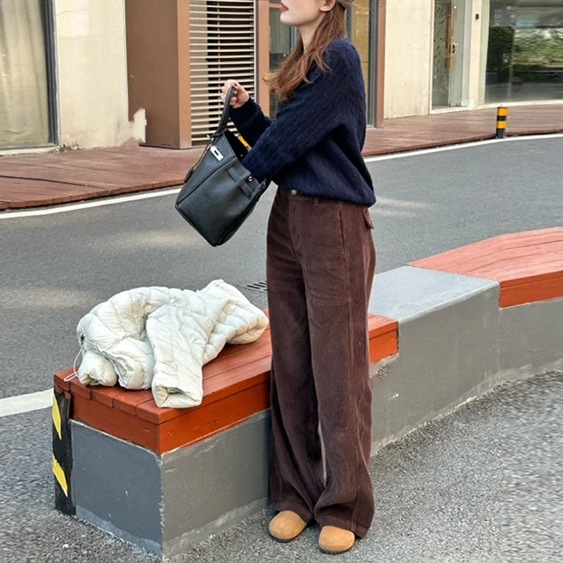 秀水清依【冬日可可】秋冬季时尚直筒裤设计感加厚款灯芯绒休闲长裤