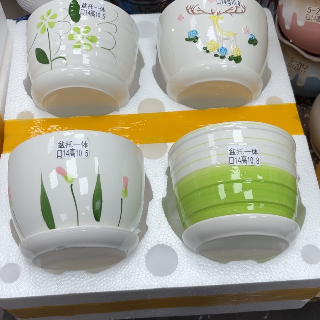 @夏西陶瓷花盆@@四个手绘