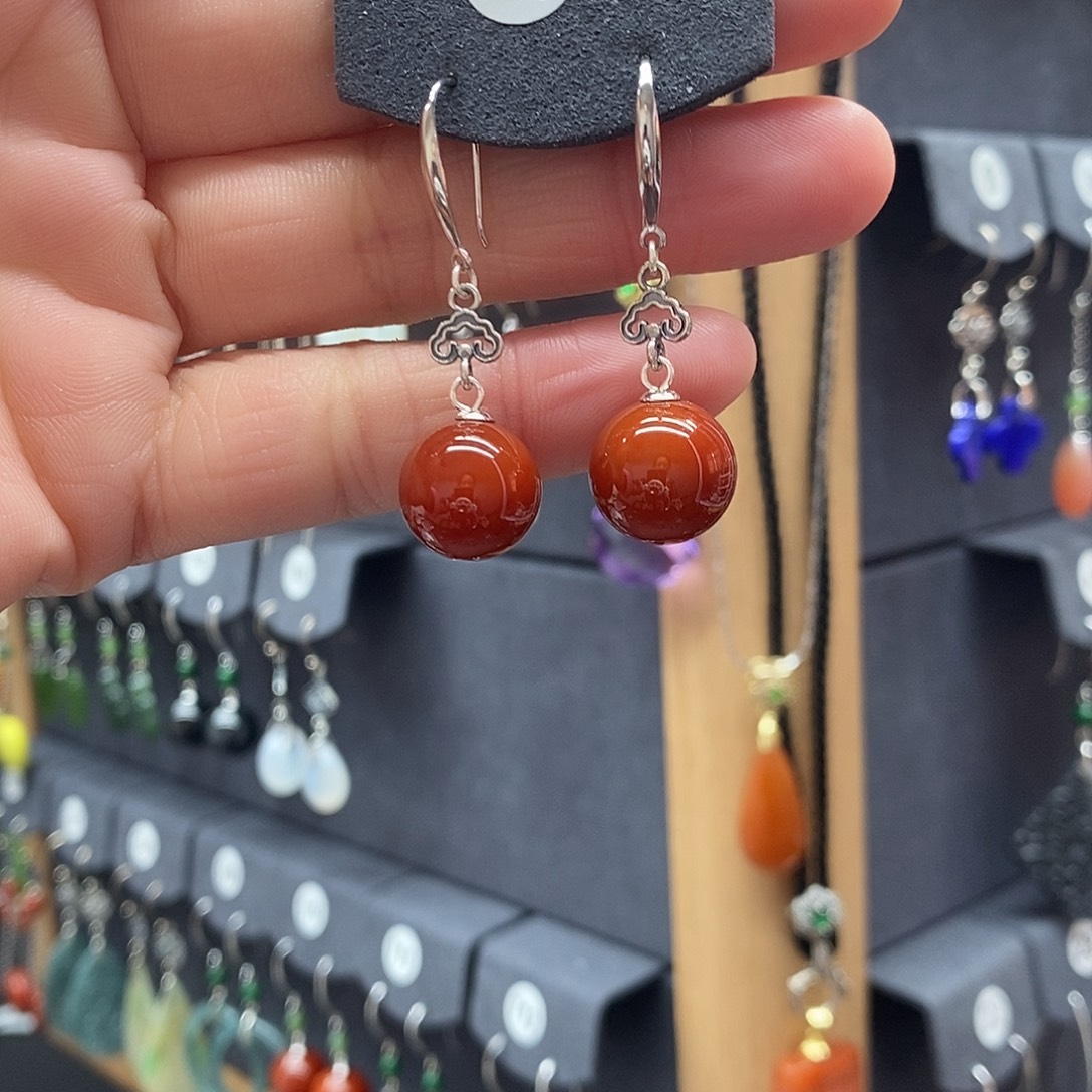 微****玛瑙/玉髓银S925镶嵌耳坠