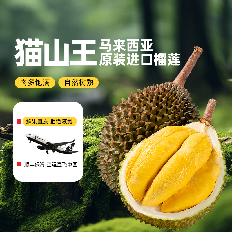 【鲜果D197猫山王】马来西亚空运鲜果猫山王榴莲带壳保4房顺丰包邮
