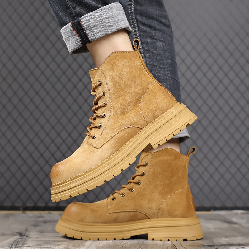 【猪皮】2025秋冬马丁靴厚底办公潮鞋男士增高复古英伦风工装靴