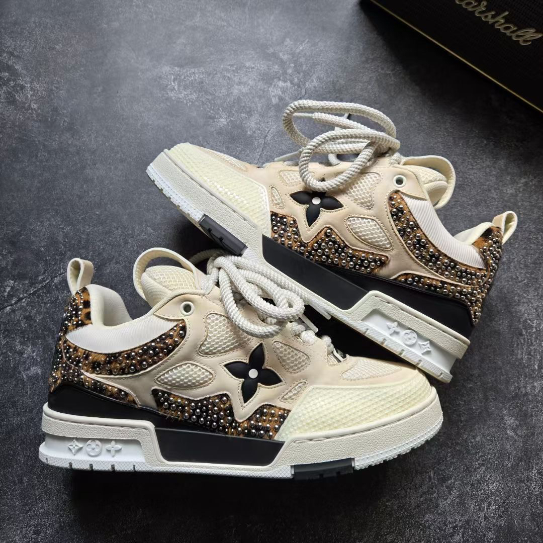 99新 LouisVuitton/路易威登 41码 SKATE 25新款马毛豹纹圆钉 鞋