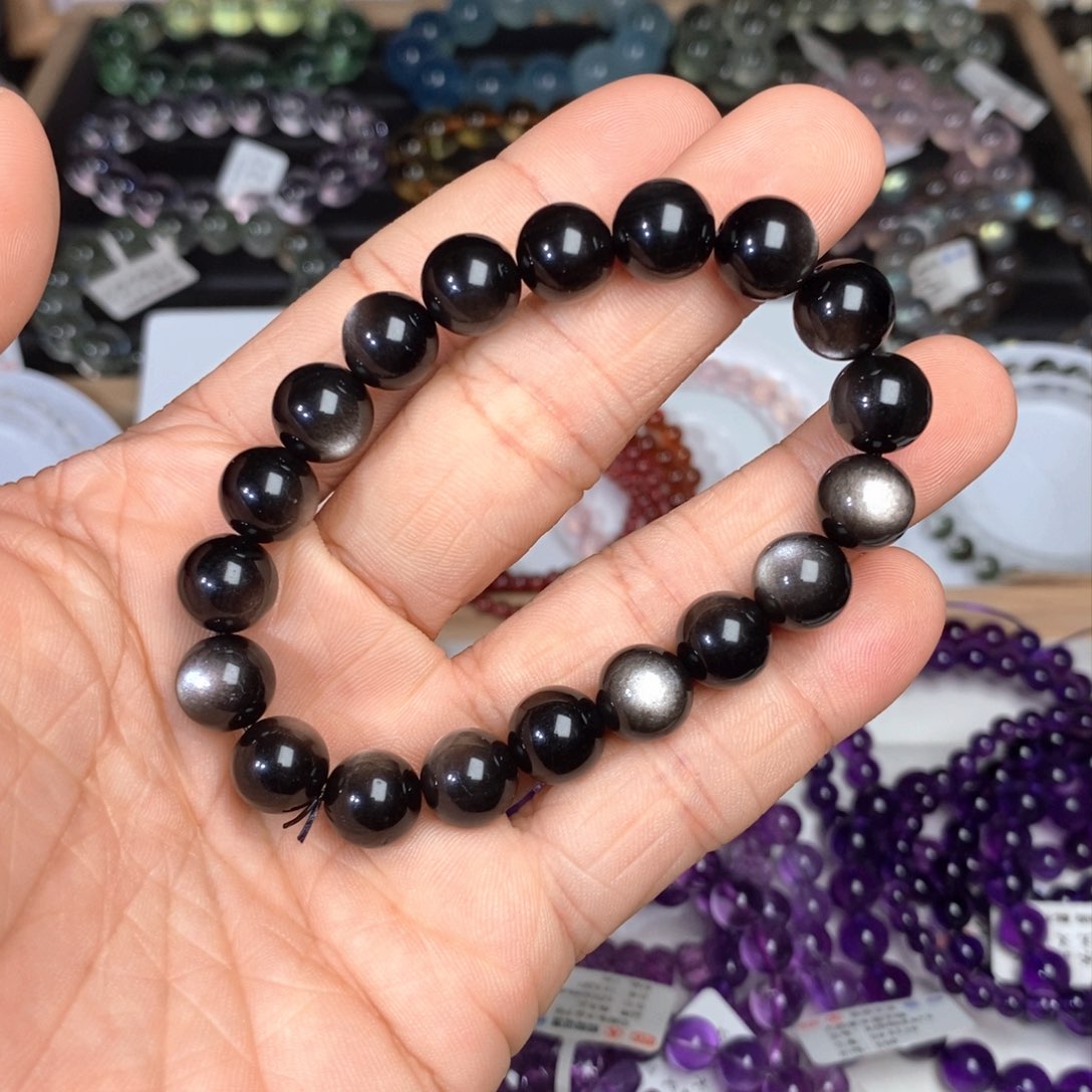 【闪购商品】水晶手链未镶嵌银曜石活眼10mm