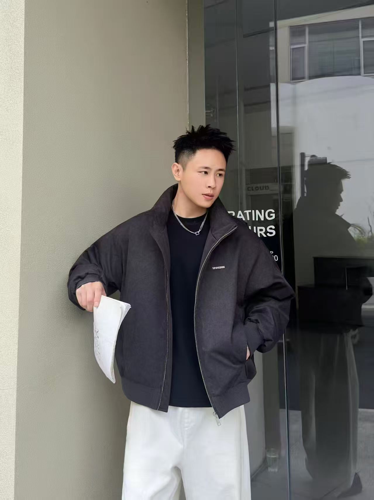 冬季美式复古纹理夹克90白鸭绒羽绒服男士短款简约外套保暖高级感