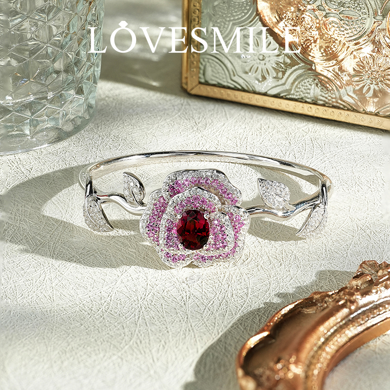 S925银石榴石手镯精致时尚气质优雅国风奢华