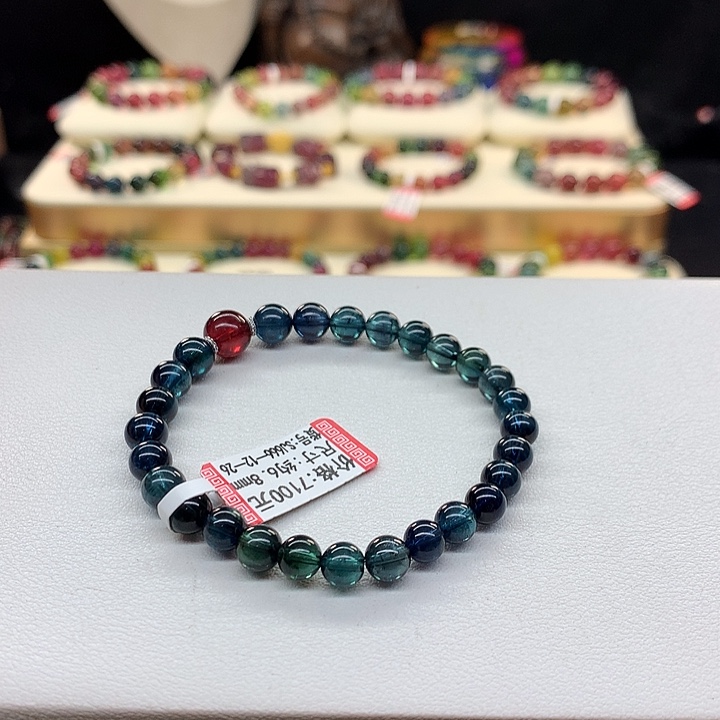 蓝色碧玺手链未镶嵌蓝色手串6.8mm