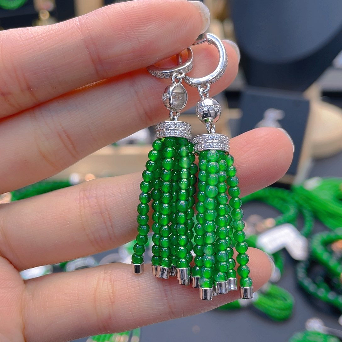 翡翠耳饰银S925镶嵌卡2.5