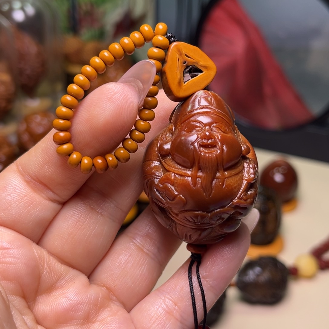 橄榄核手串/手链玉化财神富贵脸链子一套