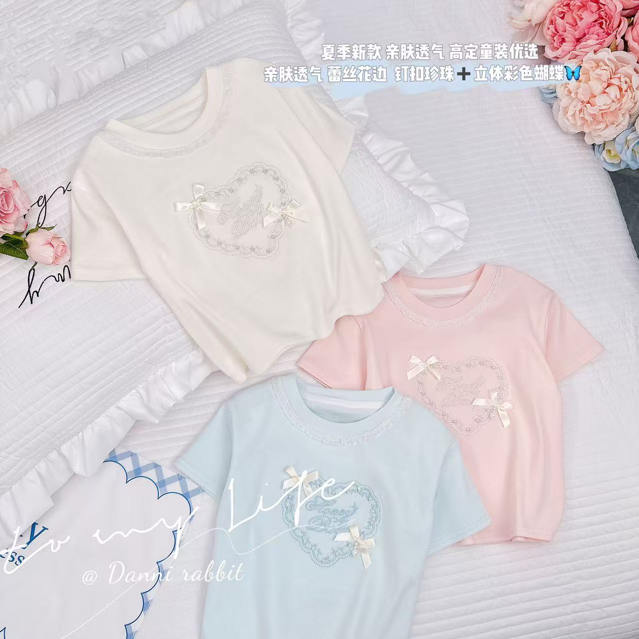 【Dannirabbit】*女童重工珍珠蝴蝶结T恤 X-7126