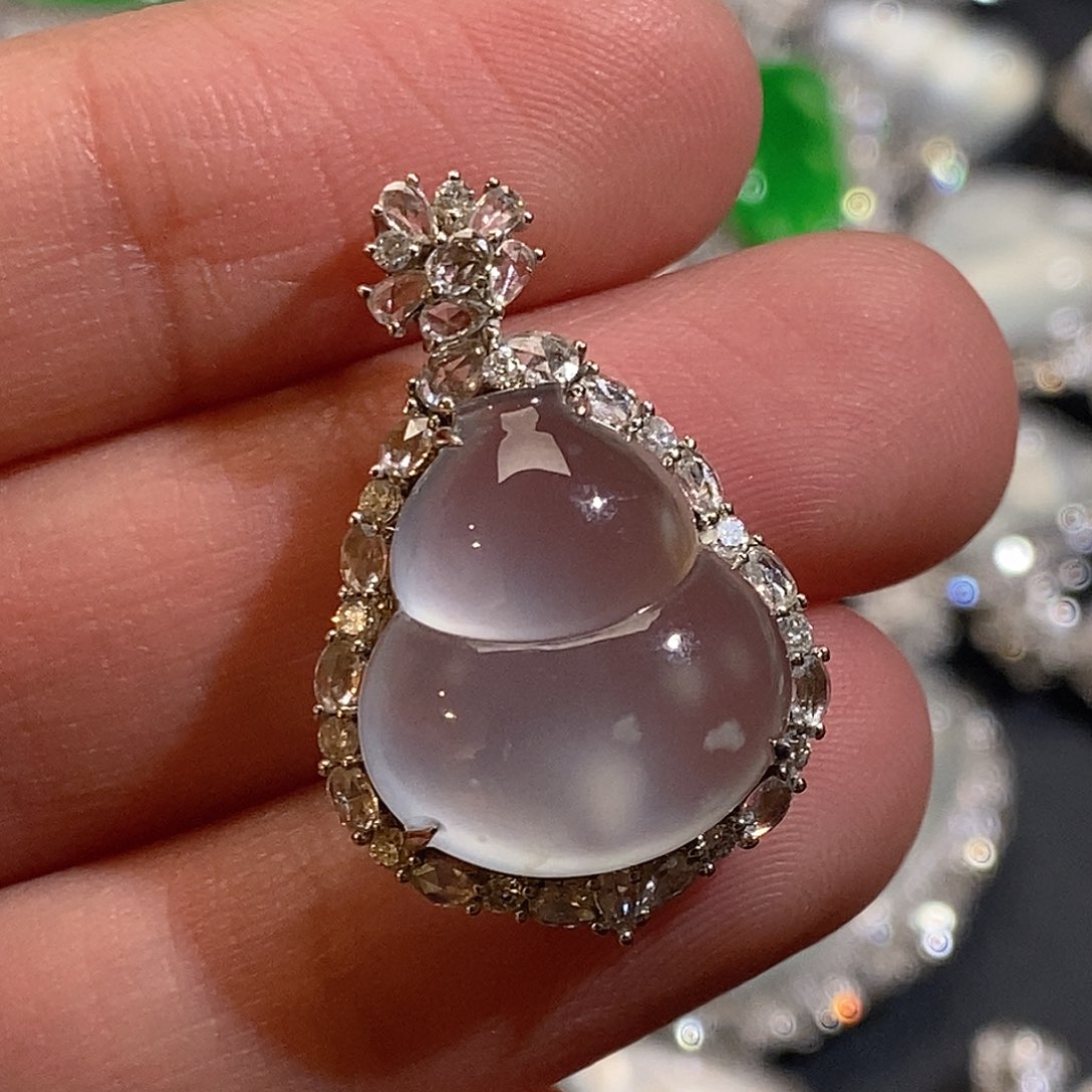 翡翠颈饰18K金镶嵌天然缅甸A货翡翠