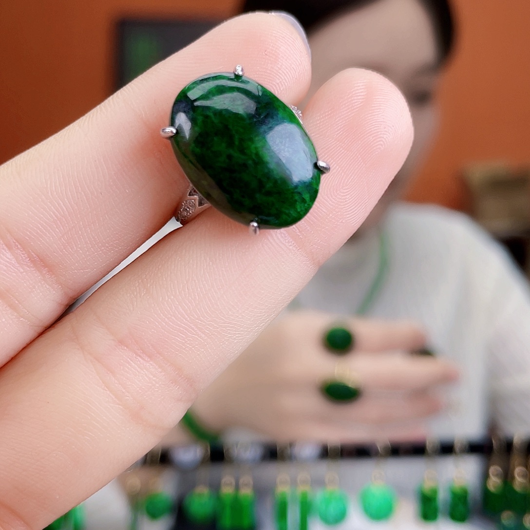 翡翠银S925镶嵌耳饰