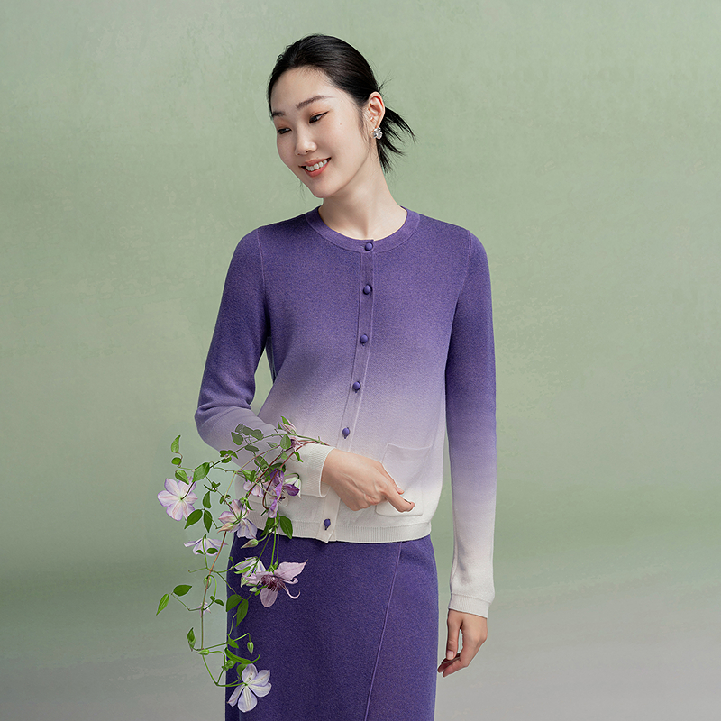 生活在左渐变毛织外套度假修身气质早秋新多色开衫上衣女1953271