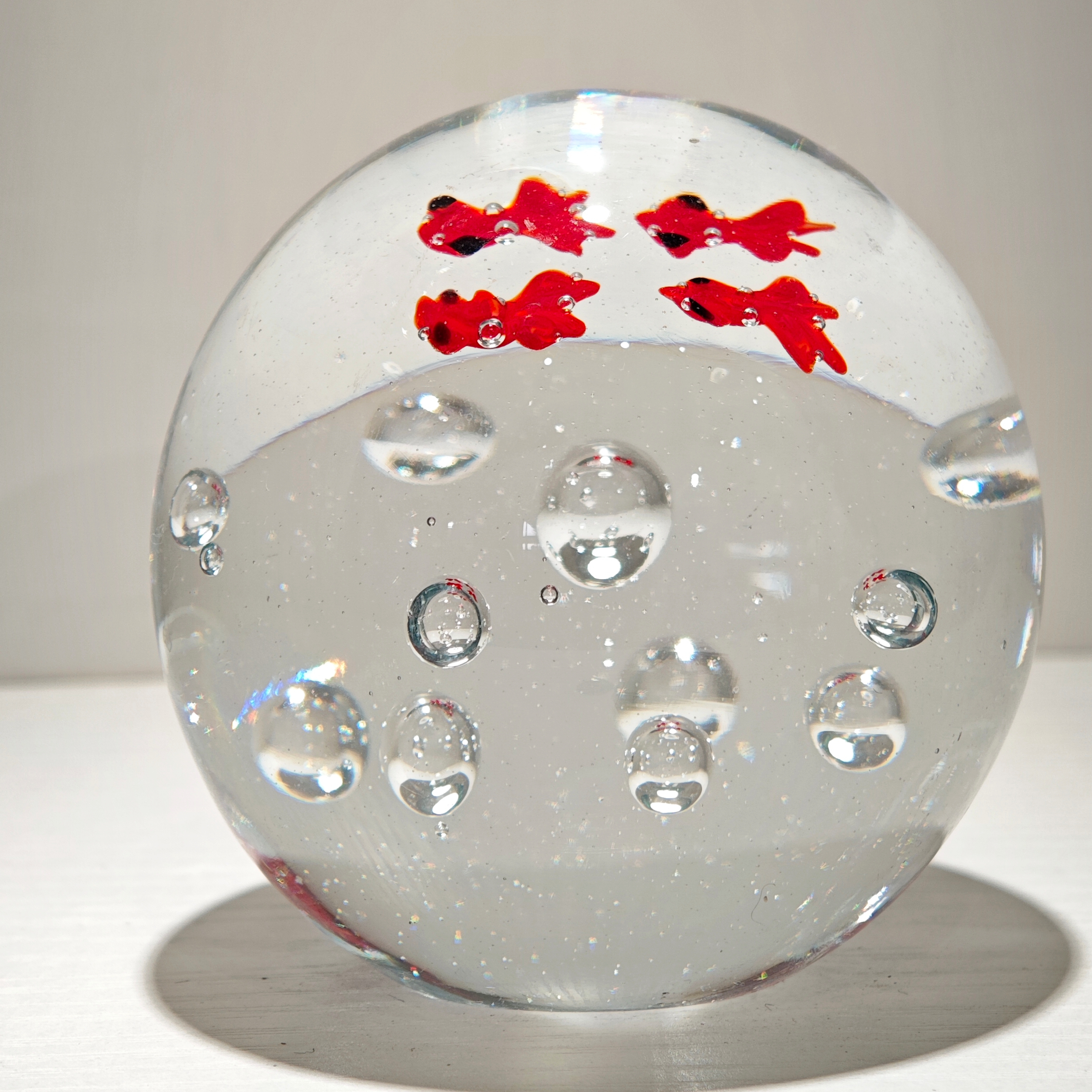 博山老美琉 纯手工四条小鱼琉璃球摆件书房儿童房客厅摆件