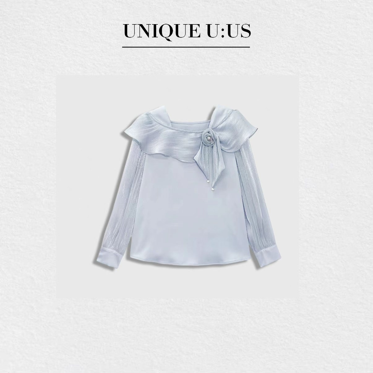 UNIQUE U:US【拂云】秋季新款上新气质百搭遮肉显瘦蓝色上衣258633