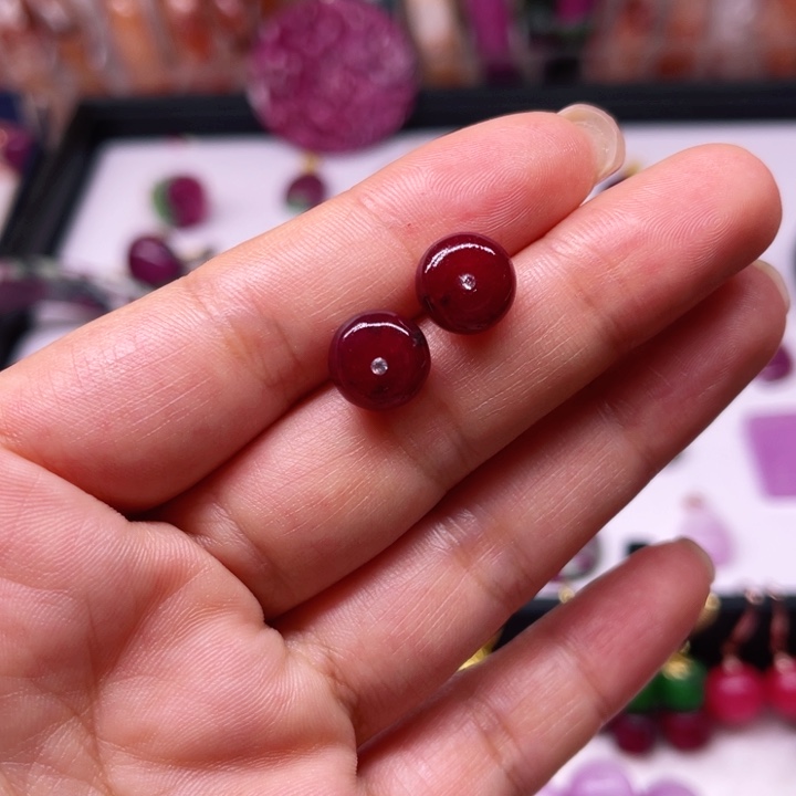 耳钉银S925镶嵌红宝石