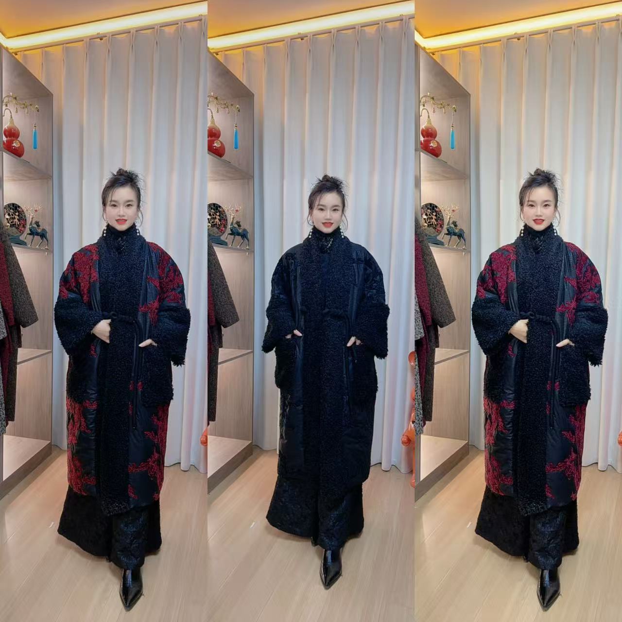 030款秋季上新植绒提花重工艺长款大衣