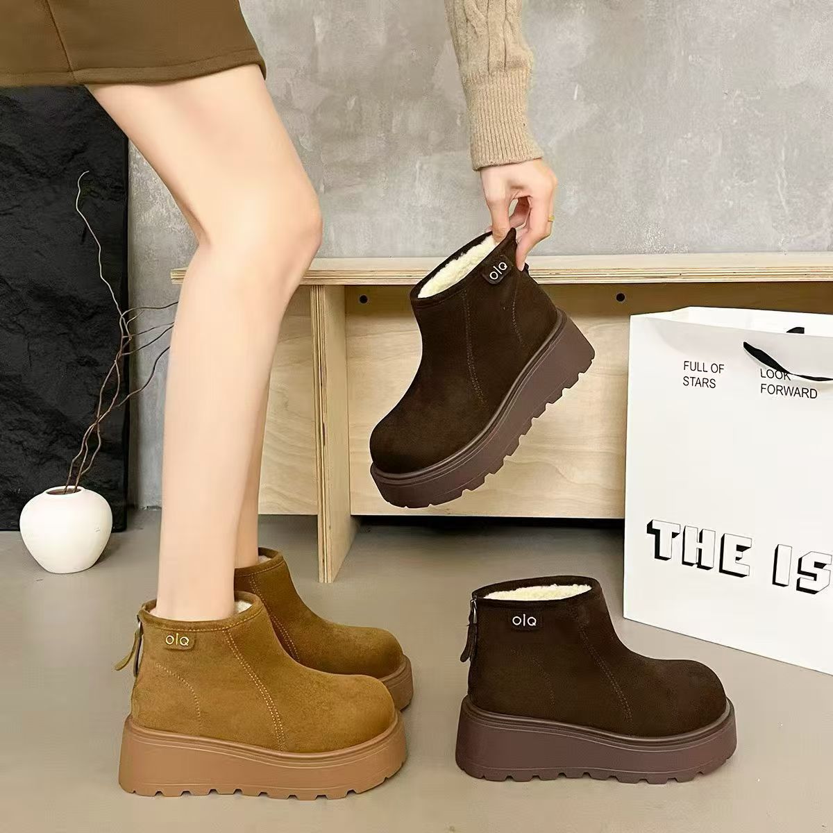 增高厚底雪地靴女款加绒勃肯短靴子2025新款冬季加厚保暖真皮棉鞋