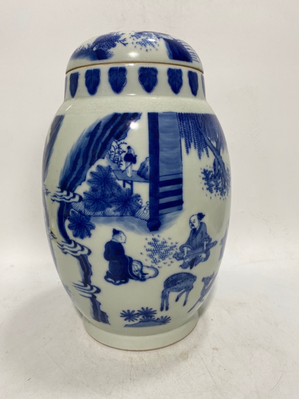 明崇祯青花琴棋书画图纹莲子罐高33厘米直径19厘米仿古