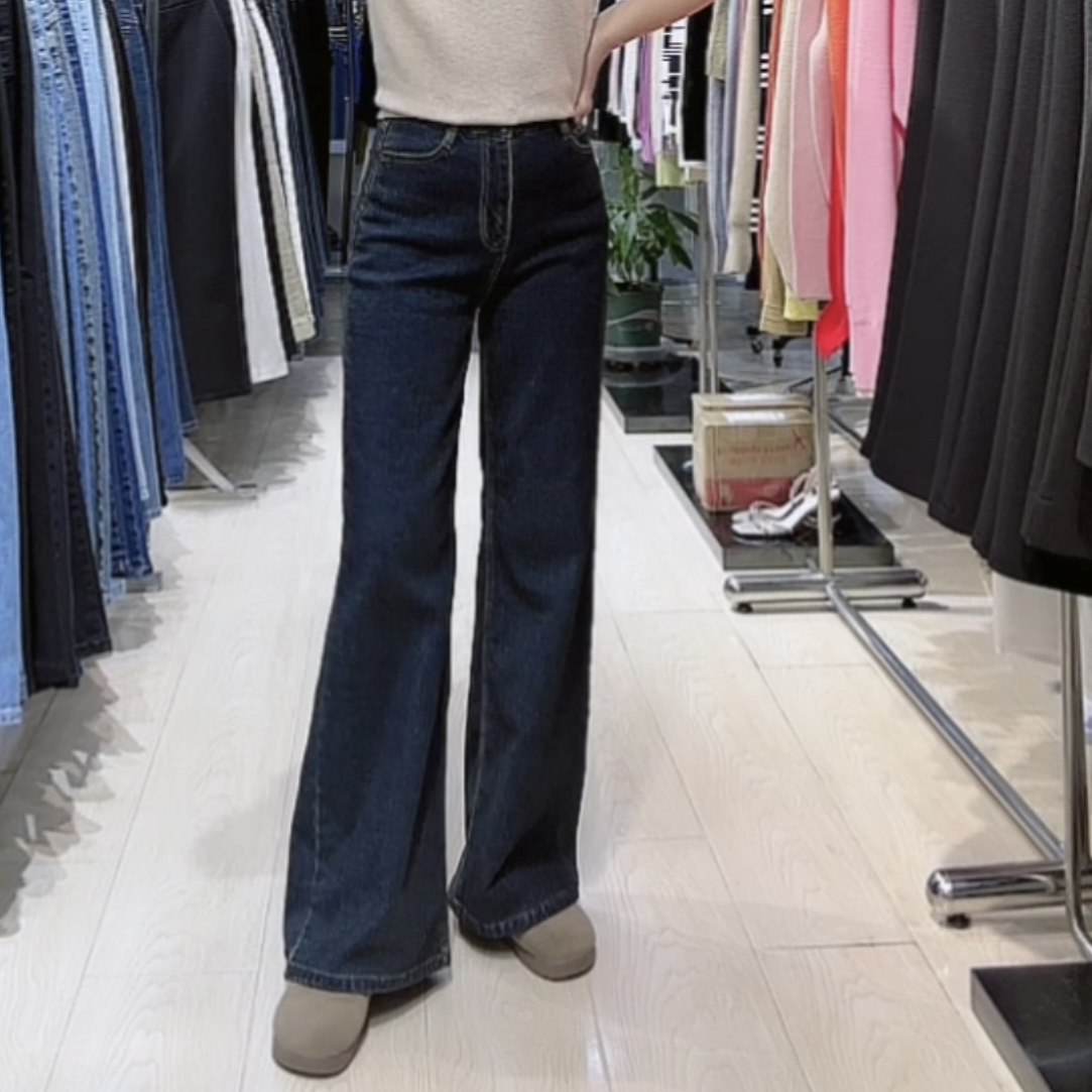 长款东大门柔软加绒加厚牛仔裤显瘦宽松直筒阔腿裤