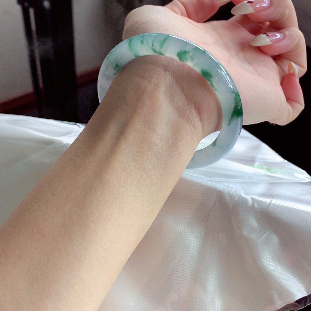 翡翠手镯未镶嵌51.9 美人条莫奈花园 灵
