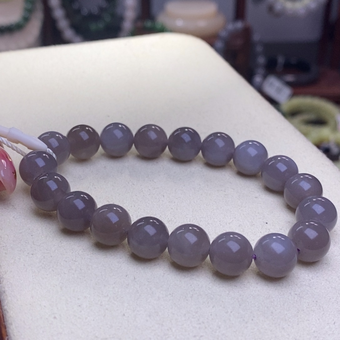 和田玉清货价冰烟紫手链10m未镶嵌