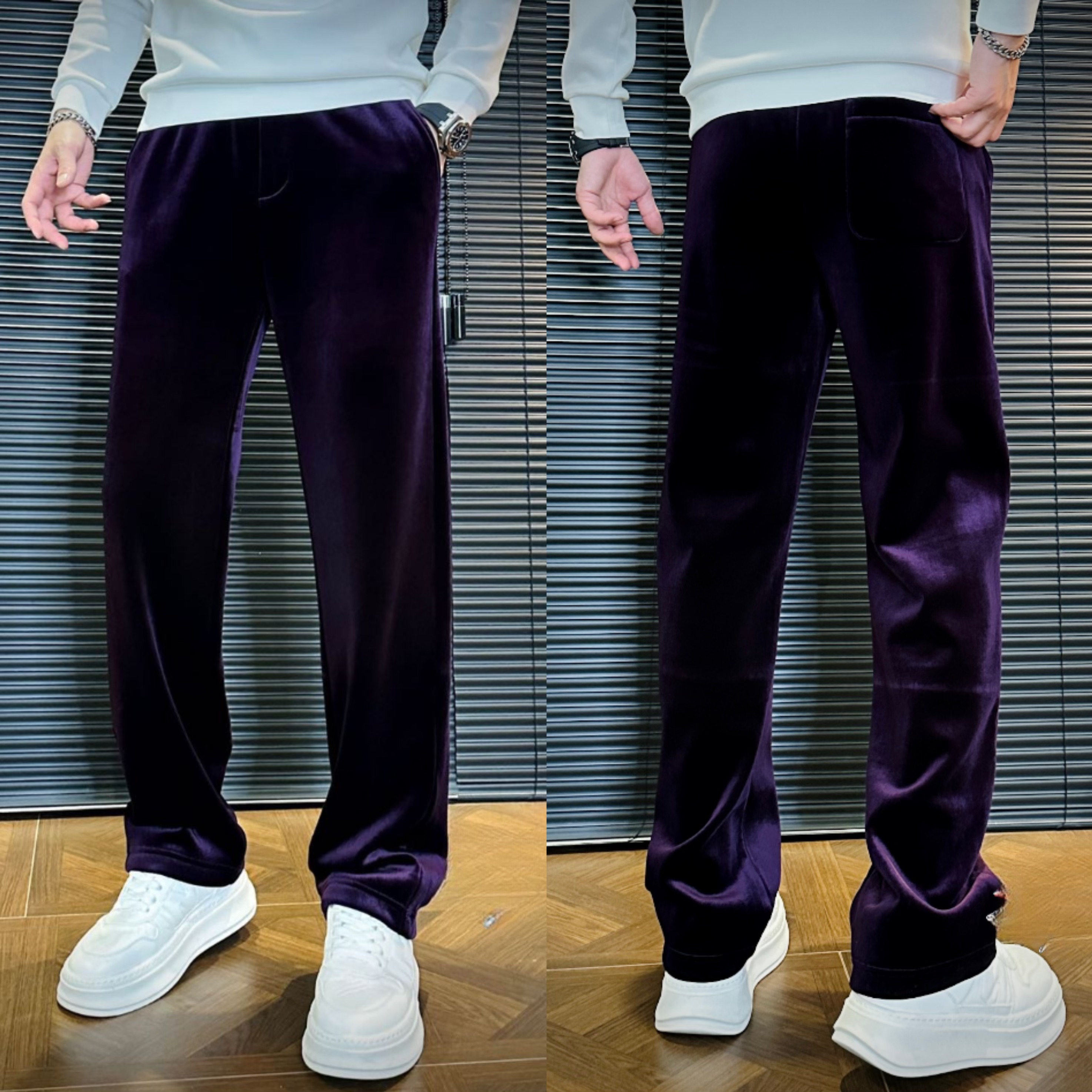 高端欧货秋冬季新款加绒直筒裤男简约百搭修身显瘦德绒舒适休闲裤